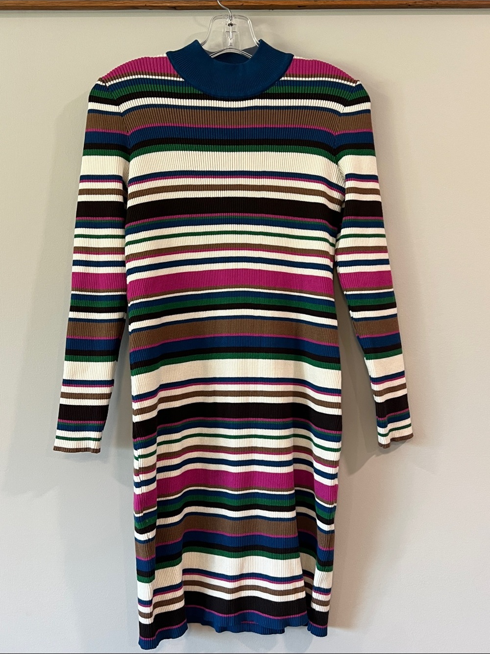 Maia - small, Striped Rib-Knit Long Sleeve Dress in Multicolor, fall, winter